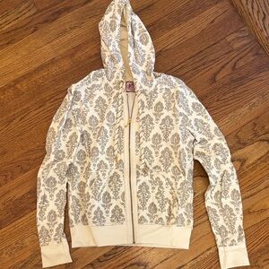 Juicy Couture Patterned Cream/Gold/Grey Hoodie in Size L Large